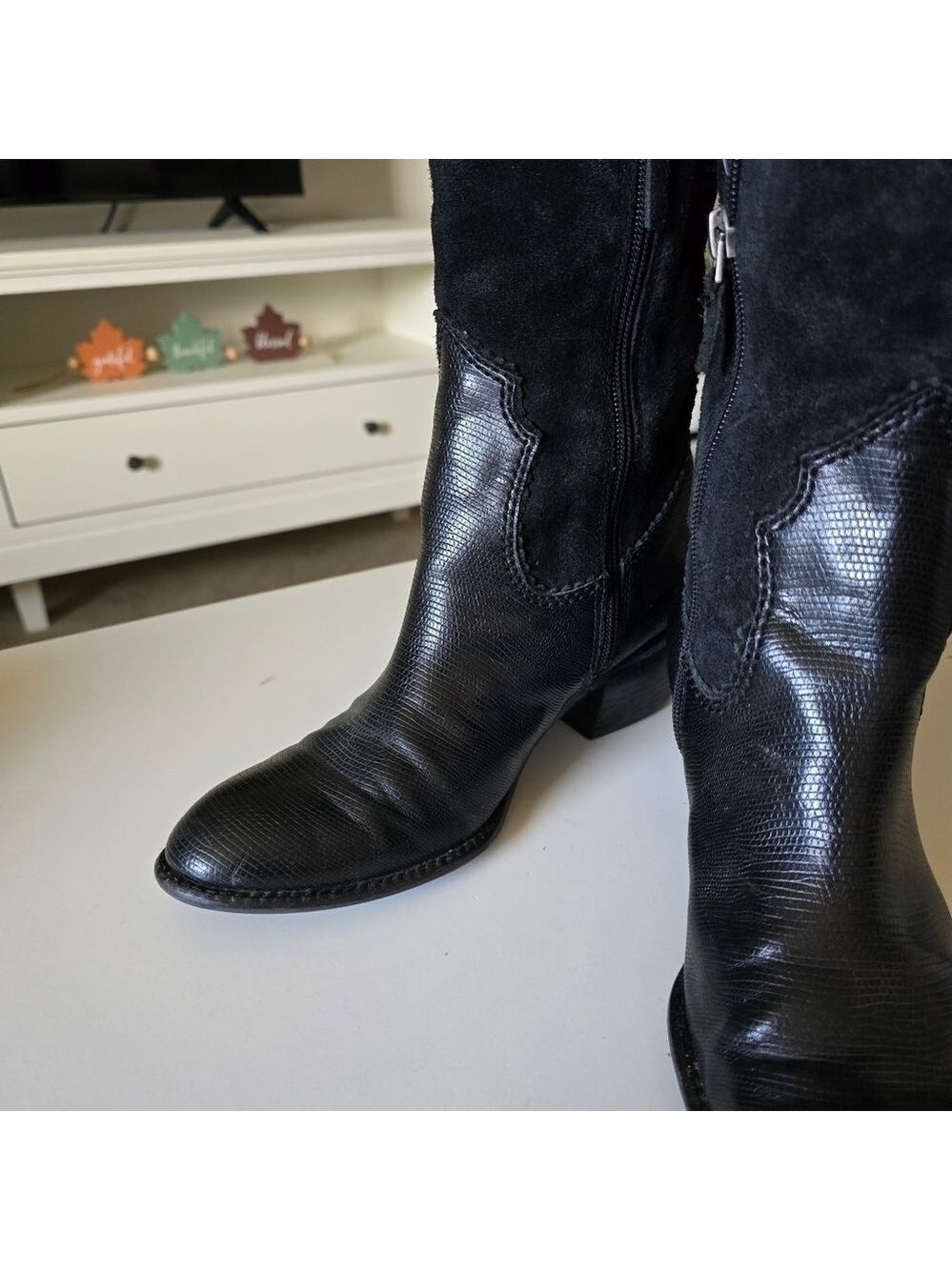 Vintage A Duke Black Leather & Suede Knee-High Boots - Picture 3 of 15
